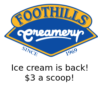 Ice cream is back! $3 a scoop!